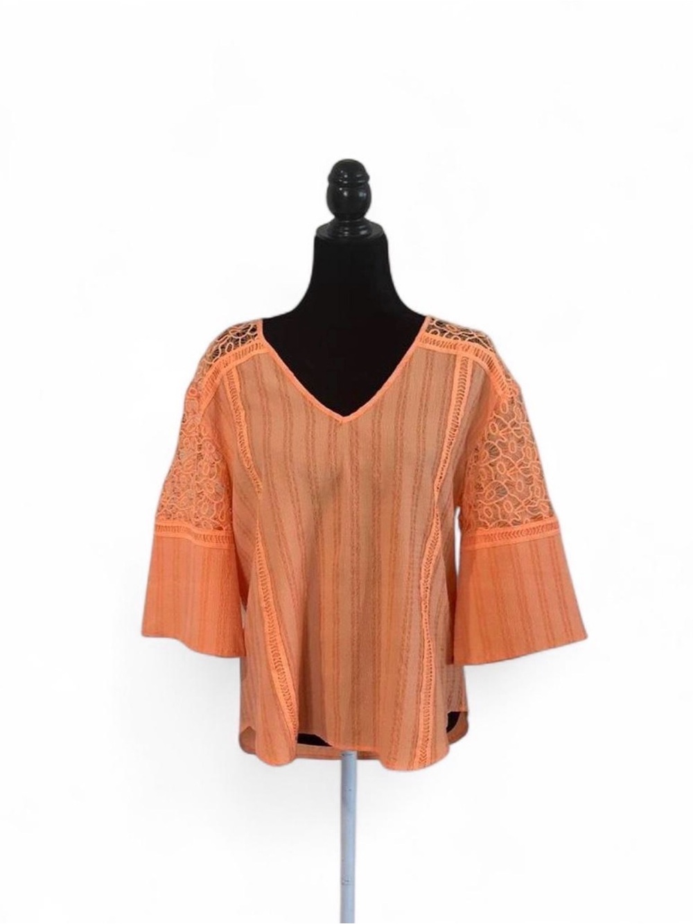 Women's Orange Lace-Detail V-Neck Top